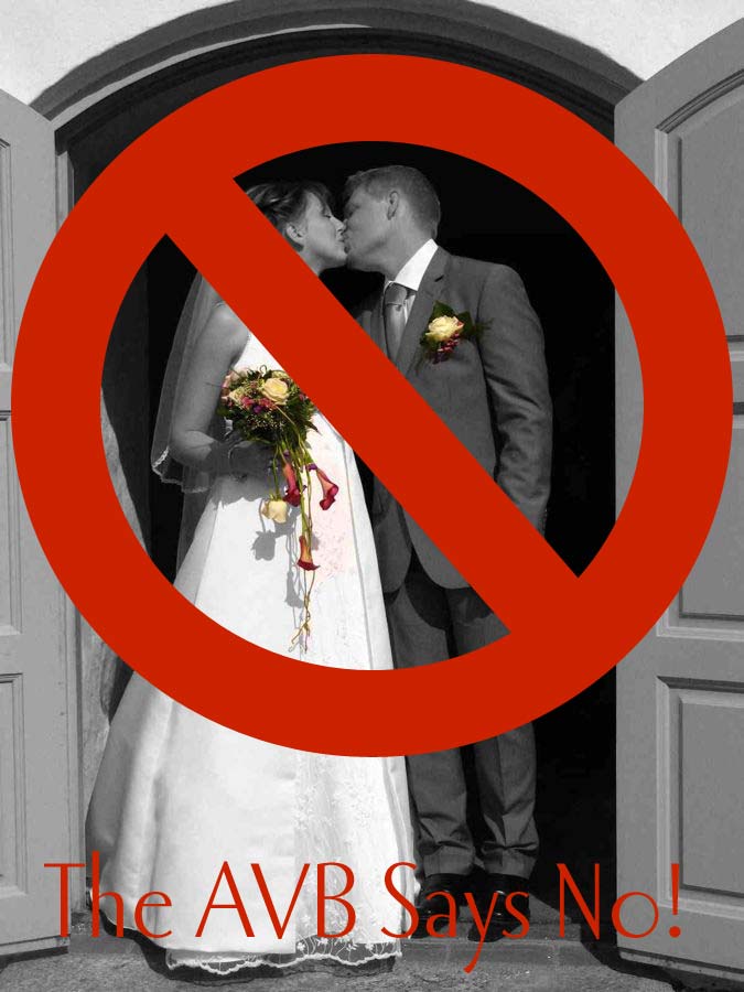 image shows: You may NOT, repeat NOT kiss the bride