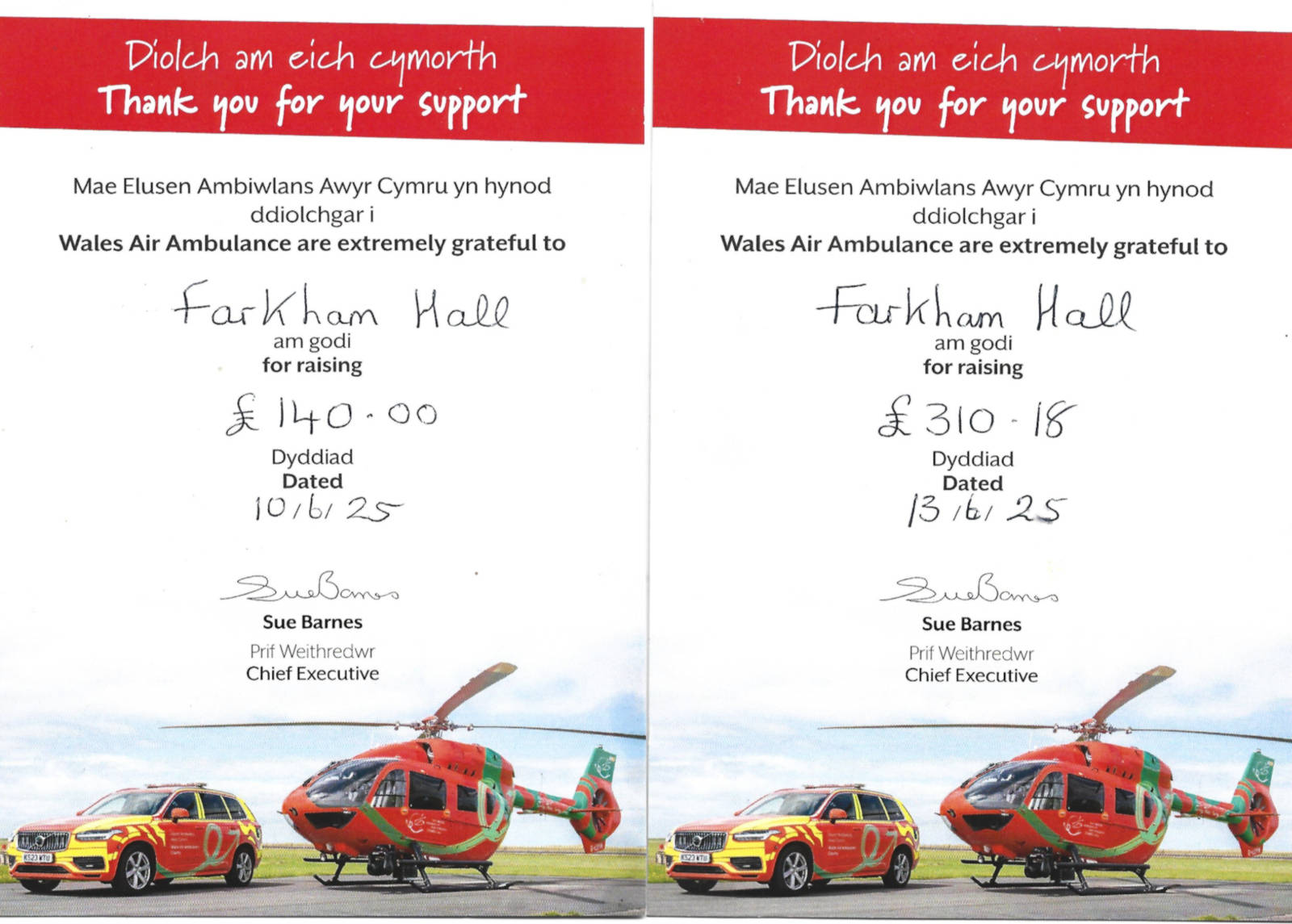 Click in the image of Image of Receipt from Wales Air Ambulance Charity. to view at higher resolution.