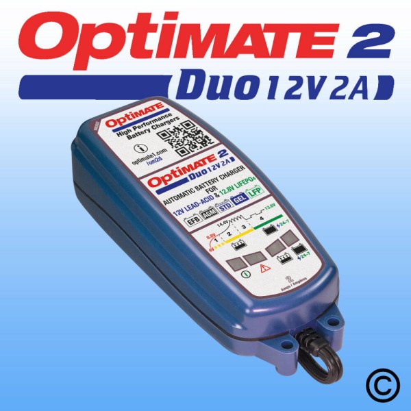 Optimate Duo 2 Battery Charger for Lead Acid and LifePO4 Motorcycle Batteries