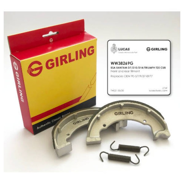 Girling Brake Shoes for BSA Bantam & Triumph Cub Motorcycles - Grooved & Waterproof