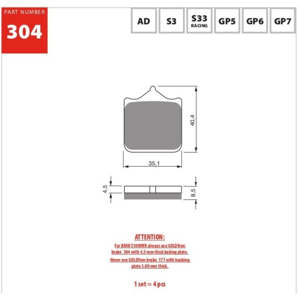 GOLDfren Motorcycle Brake Pad 700304