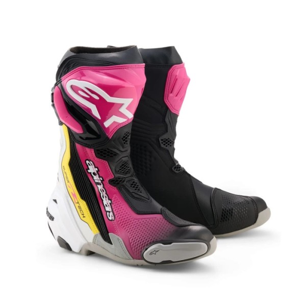 Alpinetech Supertech R Men's Motorcycle Boot in Magenta, Black and Yellow