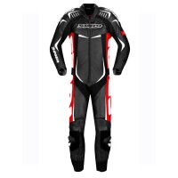 Spidi Track Wind Pro One Piece Motorcycle Racing Leather Suit in Black, White and Red