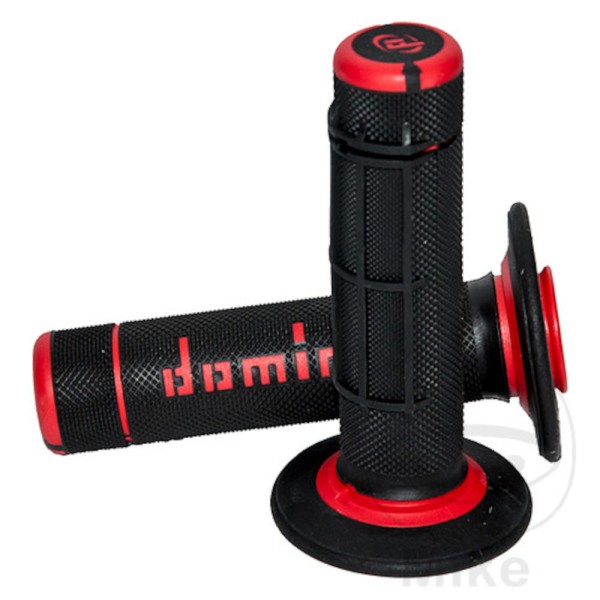 Domino Handlebar Grips 22mm 26mm Closed End Black Red Half Waffle