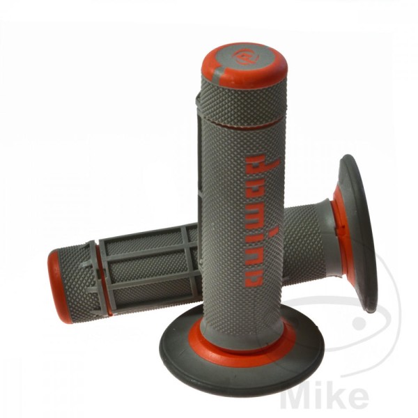 Domino Handlebar Grips 22mm 26mm Closed End Grey Orange Half Waffle