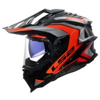 LS2MX701 Explorer Carbon Adventure Bike Crash Helmet, Frontier Titanium & Orange