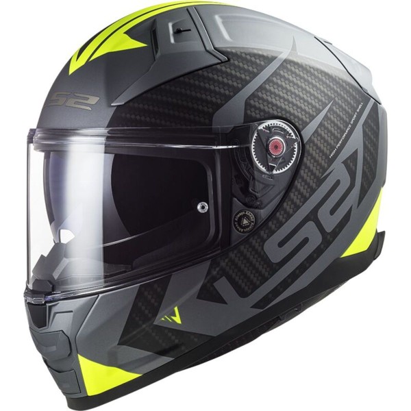 LS2 FF811 Vector II Full Face Crash Helmet, Splitter Matt Titanium & Hi-Vis Yellow