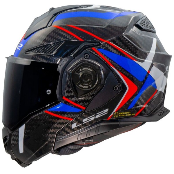 LS2 FF901 Advant X Carbon Modular (Flip Front) Crash Helmet Future White Blue & Red
