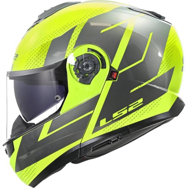 LS2 FF908 Strobe Modular (Flip Front) Crash Helmet Code Graphic Yellow
