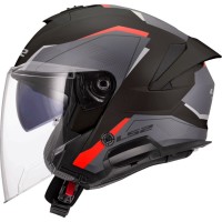 LS2 OF618 Verso 2 Open Face Helmet, Air Graphic Matt Black & Red