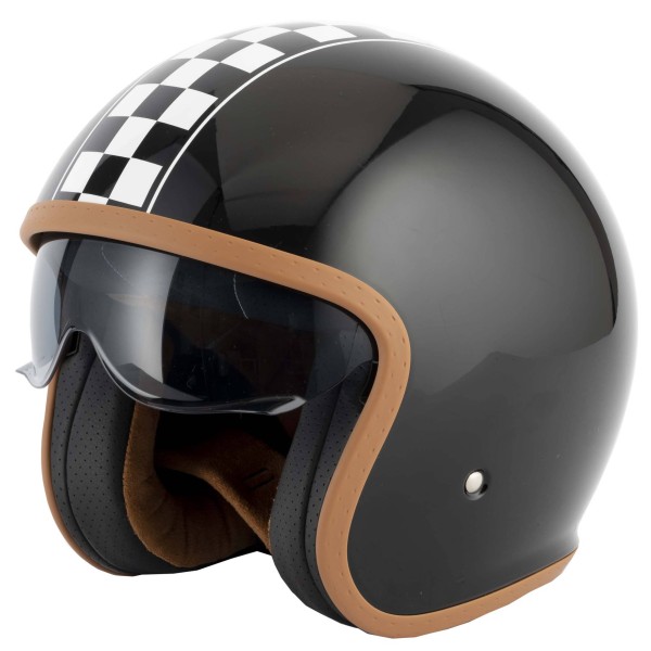 VCAN H589 Classic Victory Gloss Black Open Face Classic Crash Helmet