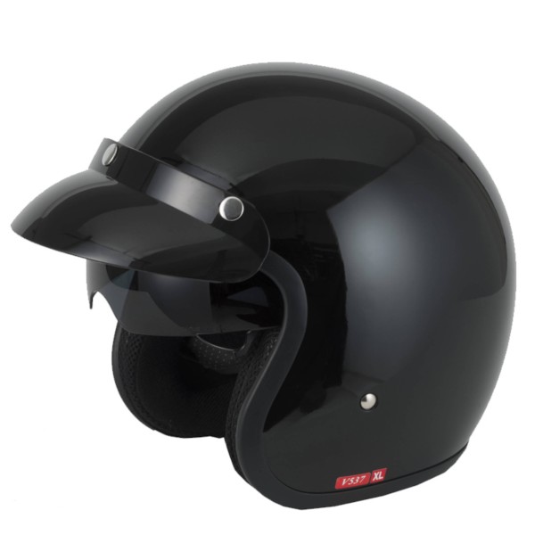 VCAN v537 Gloss Black  Open Face Classic Crash Helmet