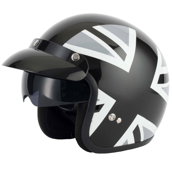 VCAN V537 Black Union Flag Open Face Classic Crash Helmet