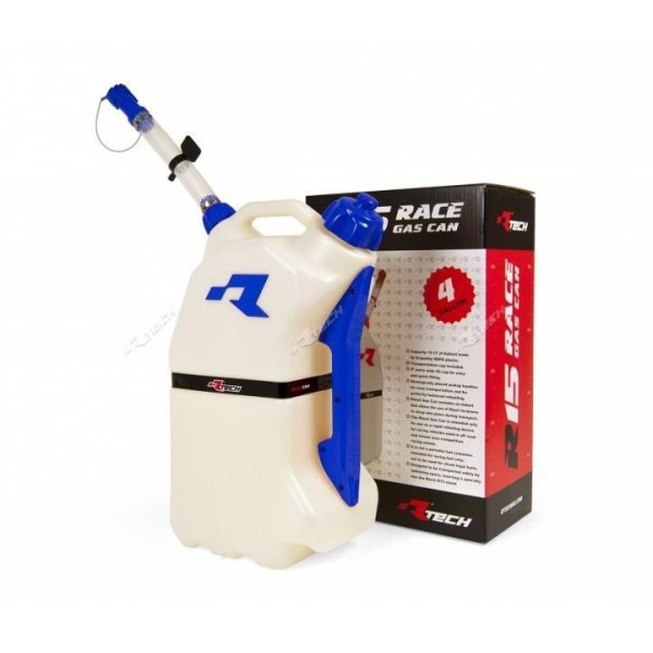 R-Tech Racing 15 Litre Quick Fill Fuel Jug, White and Blue R-Tech Racing 15 Litre Quick Fill Fuel Jug, White and Blue