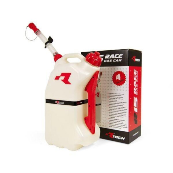 R-Tech Racing 15 Litre Quick Fill Fuel Jug, White and Red R-Tech Racing 15 Litre Quick Fill Fuel Jug, White and Red