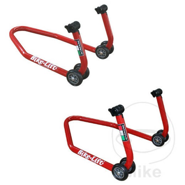 Universal Motorcycle Heavy Duty Professional Quality Paddock Stands, Pair, Front and Rear in Red