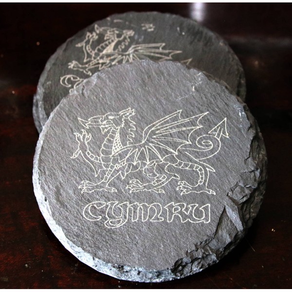 Slate Drink Coasters - Welsh Dragon Slate Drink Coasters - Welsh Dragon