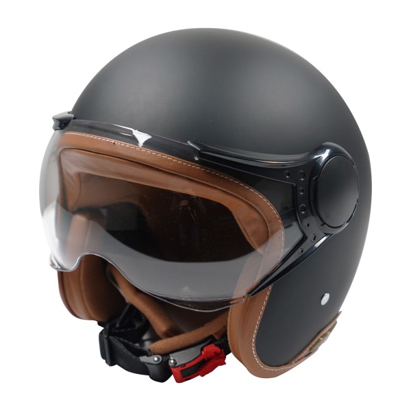 Axor Jet Open Face Helmet in Matt Black with Tan Leather Lining