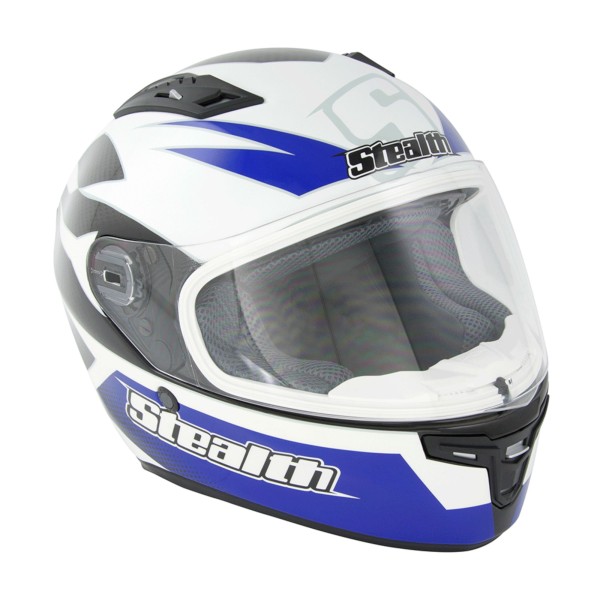 Stealth  Full Face Crash Helmet HD117 GP Replica in Blue, Black & White