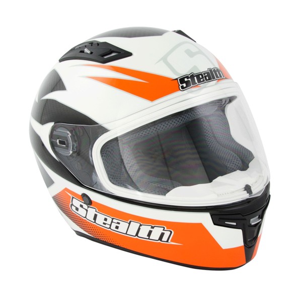 Stealth  Full Face Crash Helmet HD117 GP Replica in Orange, Black & White