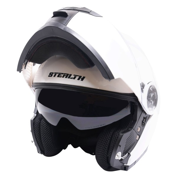 Stealth Flip Front Crash Helmet V159 in Gloss White