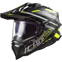 LS2MX701 Explorer Carbon Adventure Bike Crash Helmet, Edge Black, Titanium & Hi-Vis Yellow