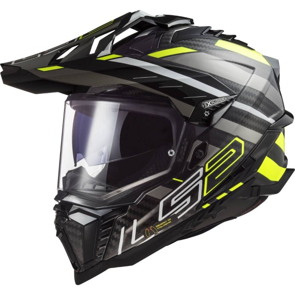 LS2MX701 Explorer Carbon Adventure Bike Crash Helmet, Edge Black, Titanium & Hi-Vis Yellow