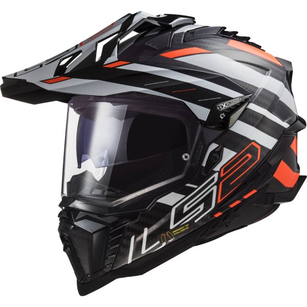 LS2MX701 Explorer Carbon Adventure Bike Crash Helmet, Edge Black, Titanium & Hi-Vis Orange
