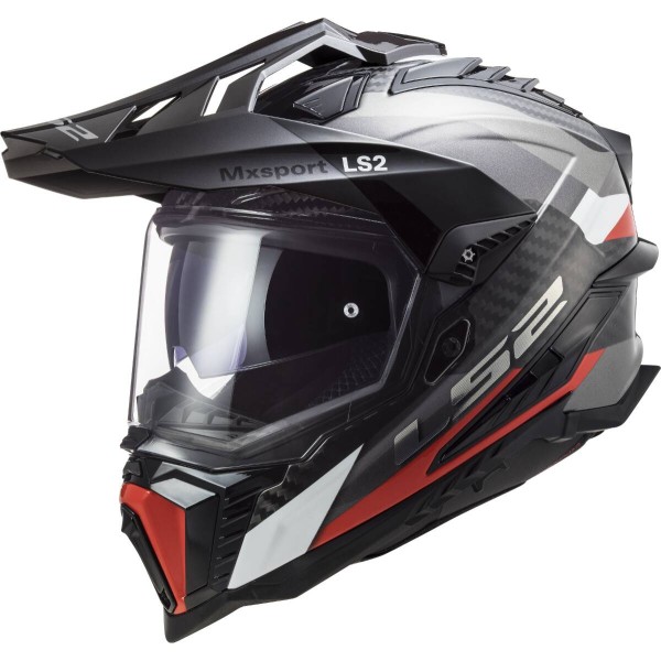 LS2MX701 Explorer Carbon Adventure Bike Crash Helmet, Frontier Titanium & Red