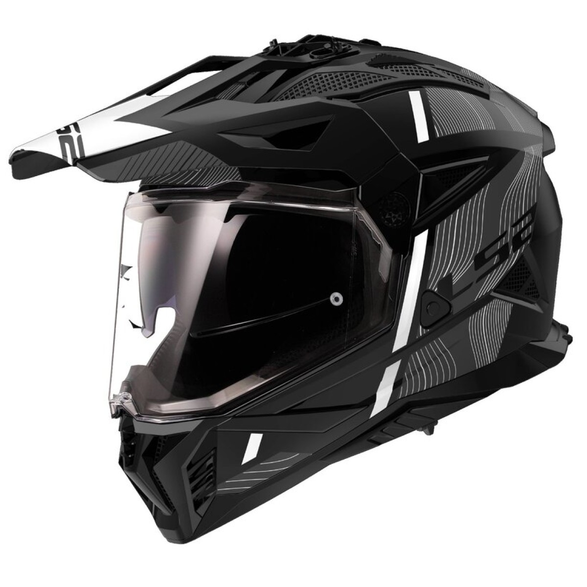 adventure bike crash helmets LS2 MX701 Pioneer Hill Matt Black & White Adventure Bike Crash Helmet  Available from Farkham Hall Stores Online and in Chepstow