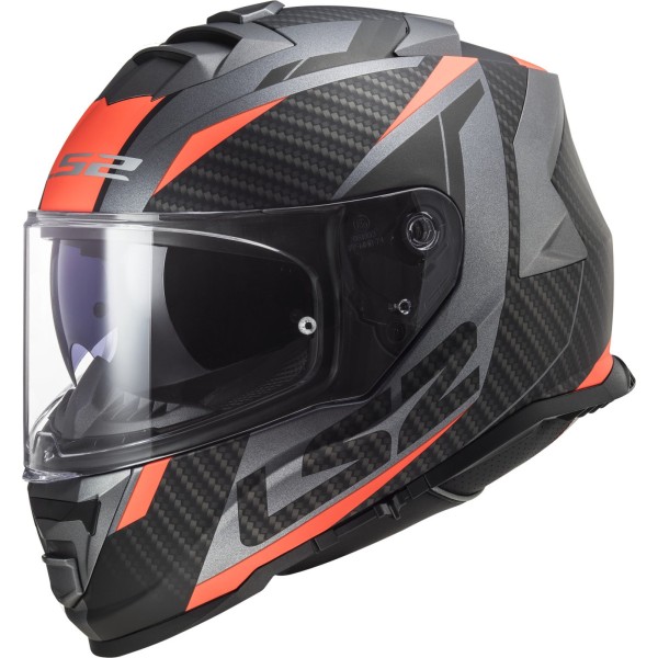 LS2 FF800 Storm II Full Face Crash Helmet, Racer in Matt Titanium & Fluorescent Orange