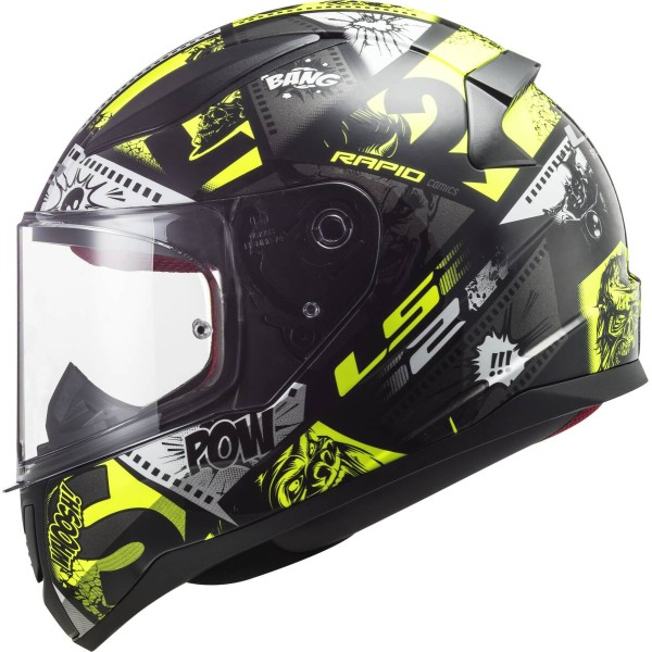 LS2 FF353 Rapid Mini Junior Full Face Crash Helmet, Vignette Black & Hi-Vis Yellow