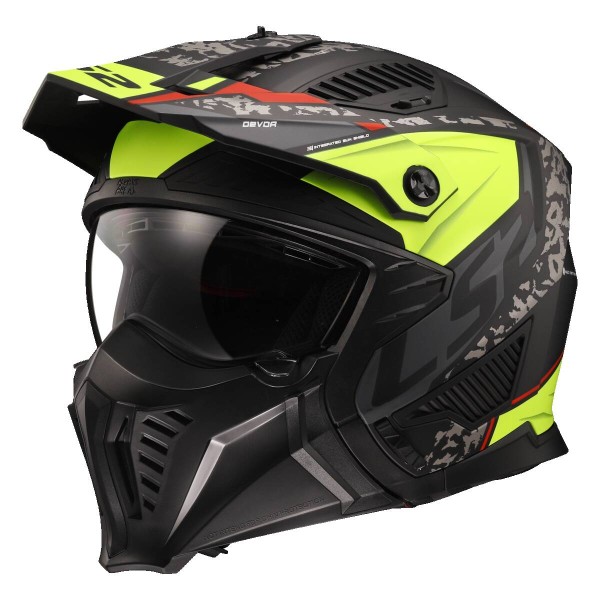 LS2 OF606 Drifter Open Face Helmet, Devor Matt Black & Hi-Vis Yellow