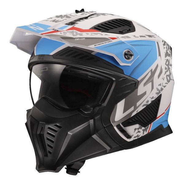 LS2 OF606 Drifter Open Face Helmet, Devor Matt Black, Blue & White