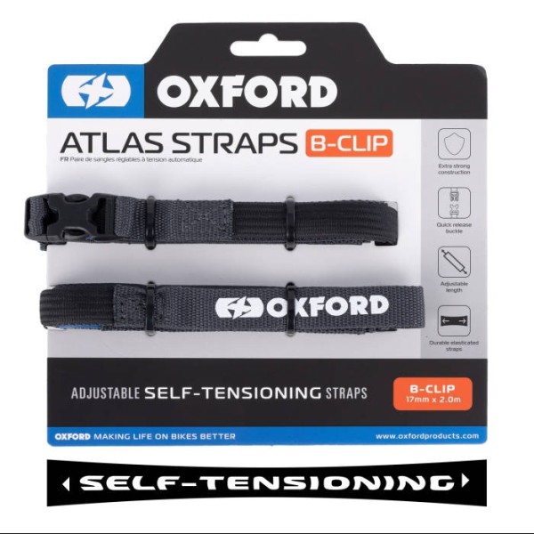 Oxford Products Self-tensioning Luggage Straps B-Clip Fastener, Asphalt Colour