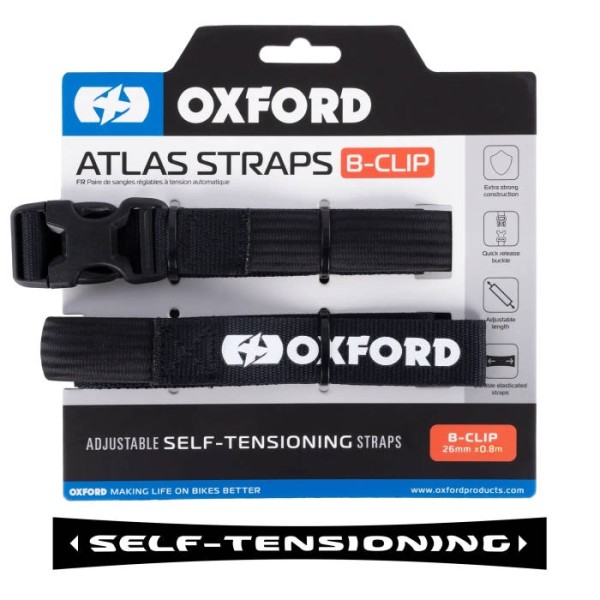 Oxford Products Self-tensioning Luggage Straps B-Clip Fastener, Black