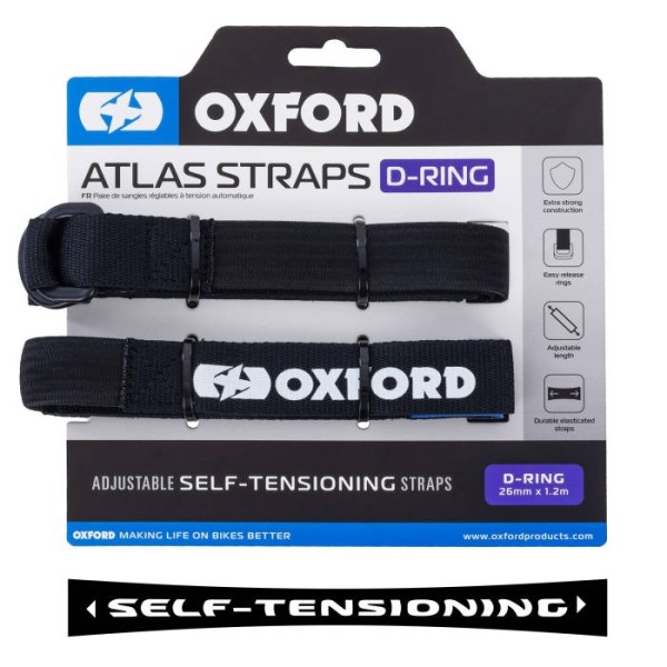 Oxford Products Self-tensioning Luggage Straps D-Ring Fastener, Black 26mm x 1.2m