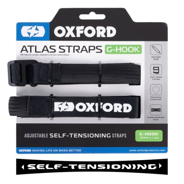 Oxford Products Self-tensioning Luggage Straps G-Hook Fastener, Black