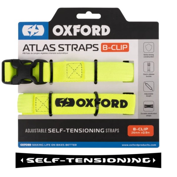 Oxford Products Self-tensioning Luggage Straps B-Clip Fastener, Hi-Viz Yellow Colour, 26mm x 0.8m