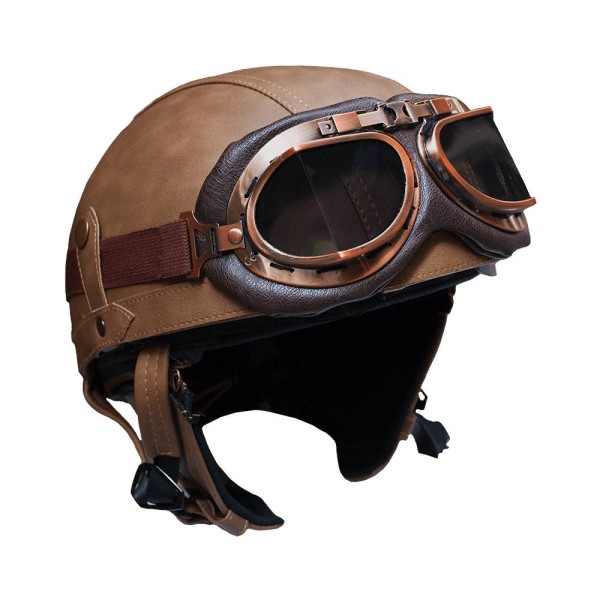 Rayvolt Half Face Faux Leather Helmet & Goggles