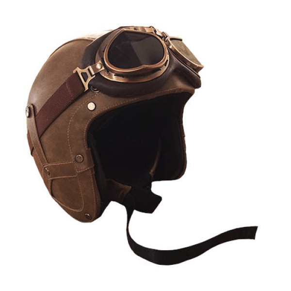 Rayvolt 3/4Face Faux Leather Helmet & Goggles