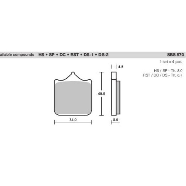 SBS Brake Pads  870 Series