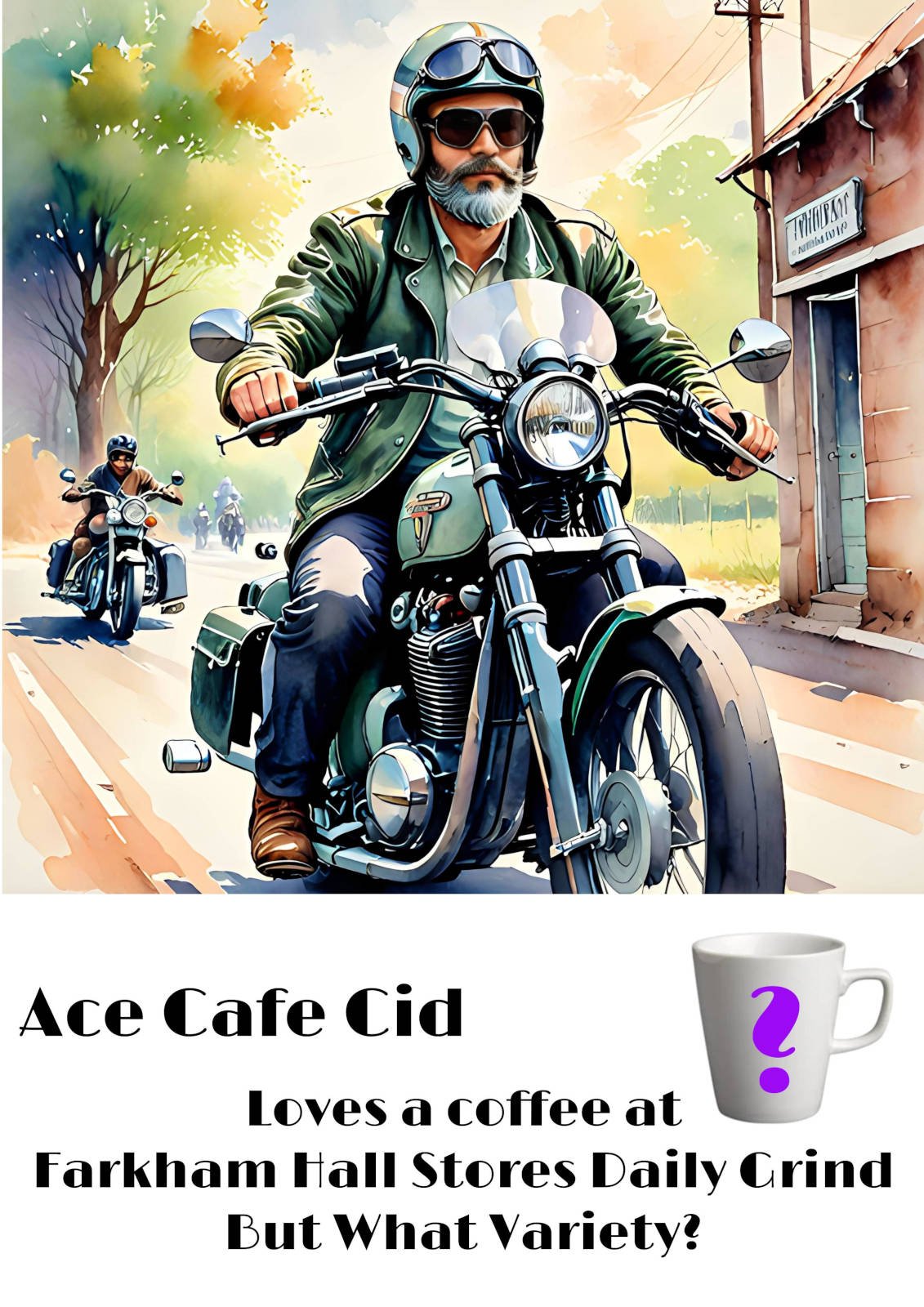 image of Farkham Hall and the Daily Grind Coffee Stop Window Posters Farkham Hall Poster, Ace Cafe Cid