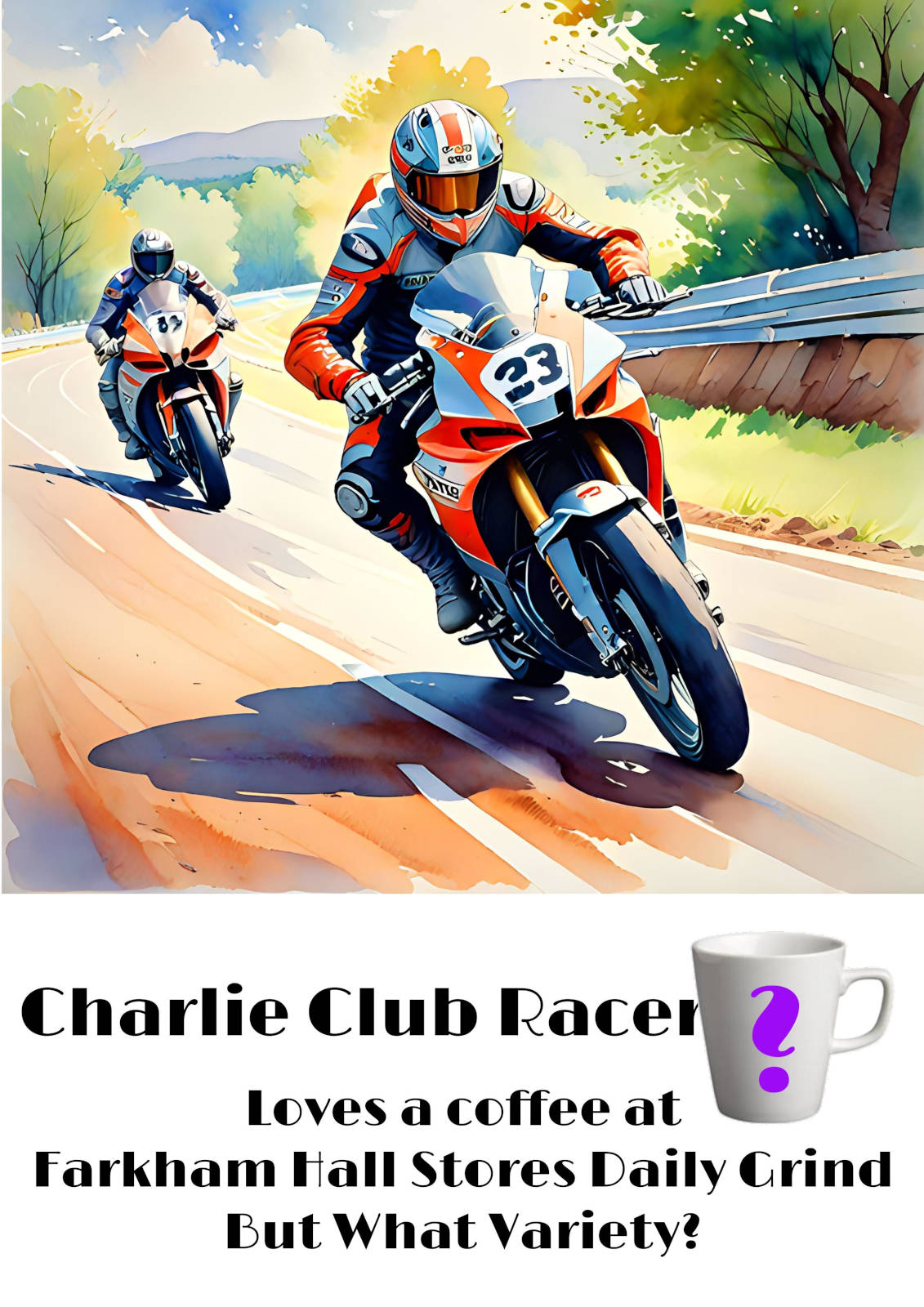 image of Farkham Hall and the Daily Grind Coffee Stop Window Posters Farkham Hall Poster, Clubbe Racer Charlie