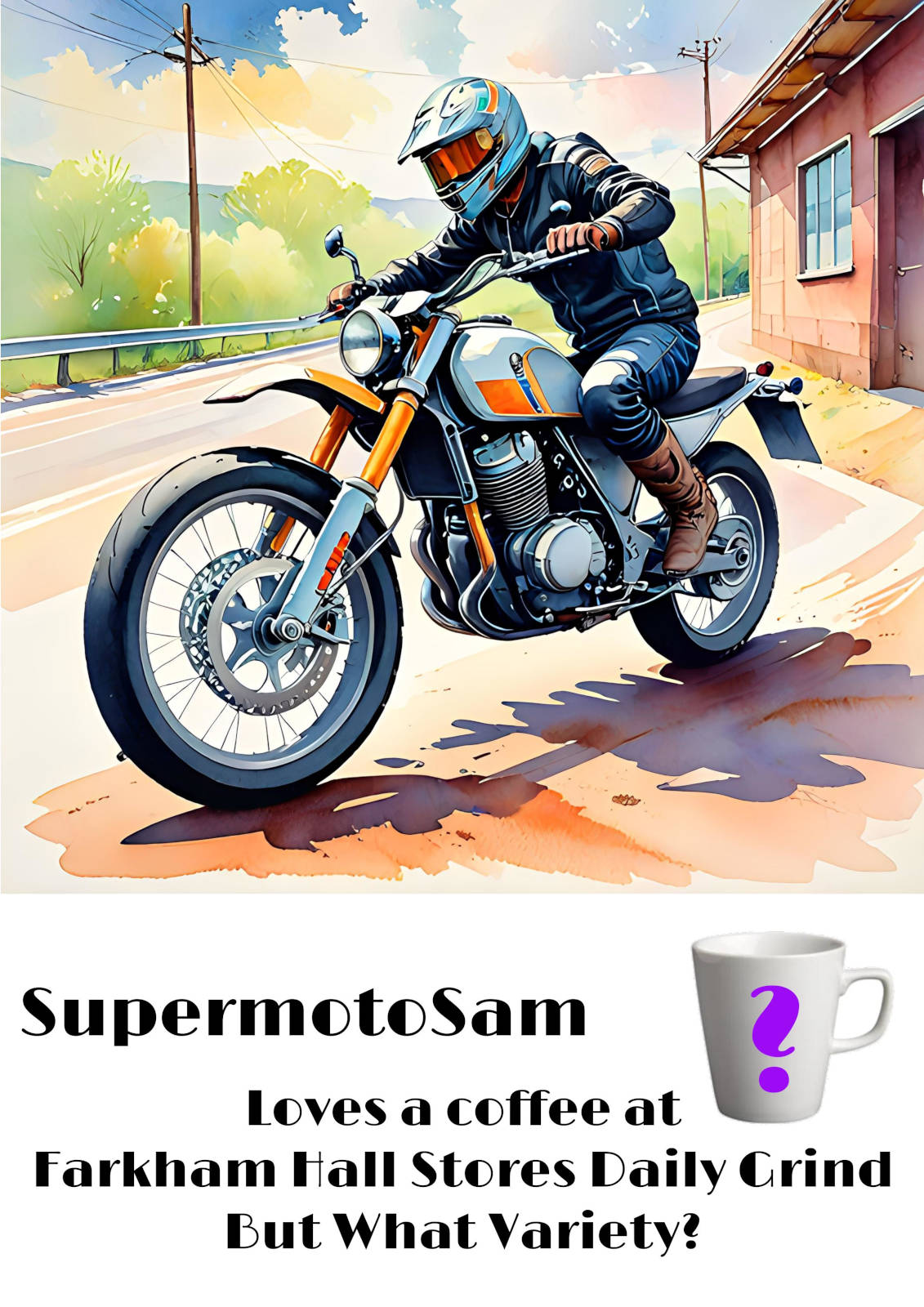 image of Farkham Hall and the Daily Grind Coffee Stop Window Posters Farkham Hall Poster, Supamoto Sam