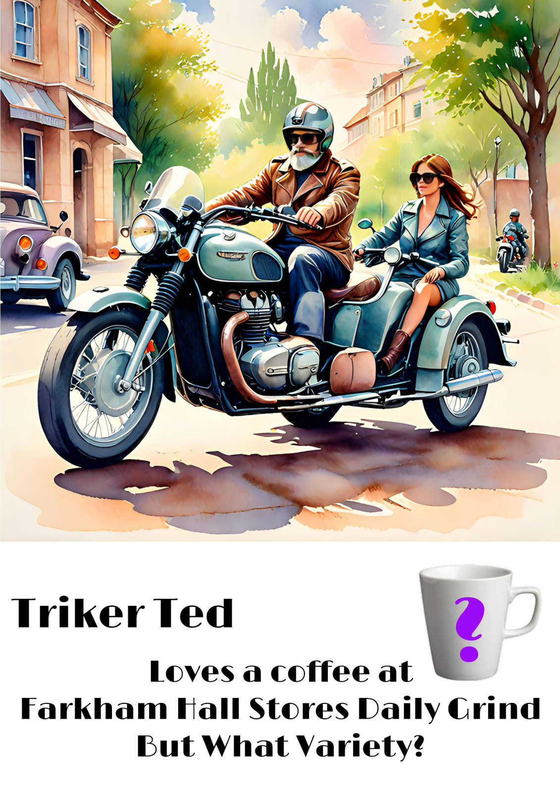 image of Farkham Hall and the Daily Grind Coffee Stop Window Posters Farkham Hall Poster, Triker Ted
